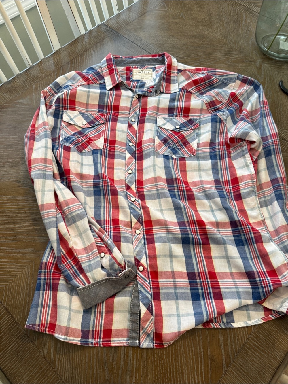 Buckle Red, Blue & White Plaid Button-Down Shirt